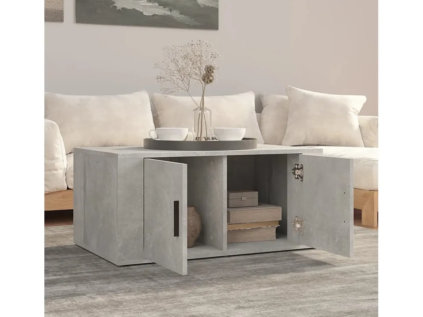 Mesa de centro 80x50x36 cm derivados madeira cinzento cimento PT782063