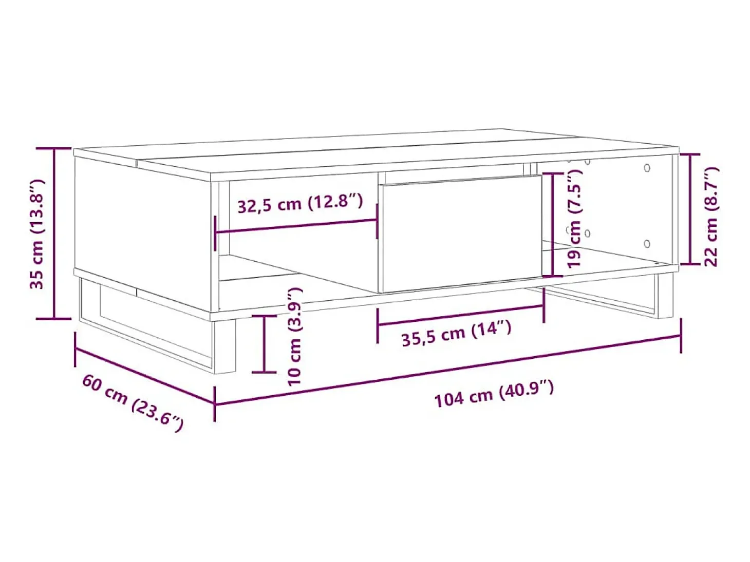 Mesa de centro 104x60x35 cm derivados madeira cinzento cimento