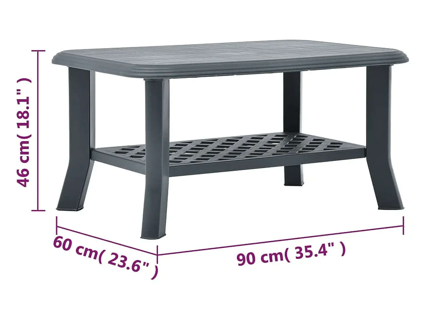 Mesa de centro 90x60x46 cm plástico verde