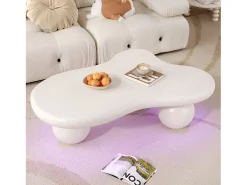 Mesa de centro 95x62.5x32cm - forma de nuvem - com iluminação LED - pés redondos - branco