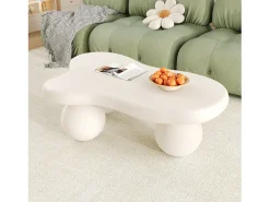 Mesa de centro 95x62.5x32cm - forma de nuvem - com iluminação LED - pés redondos - branco