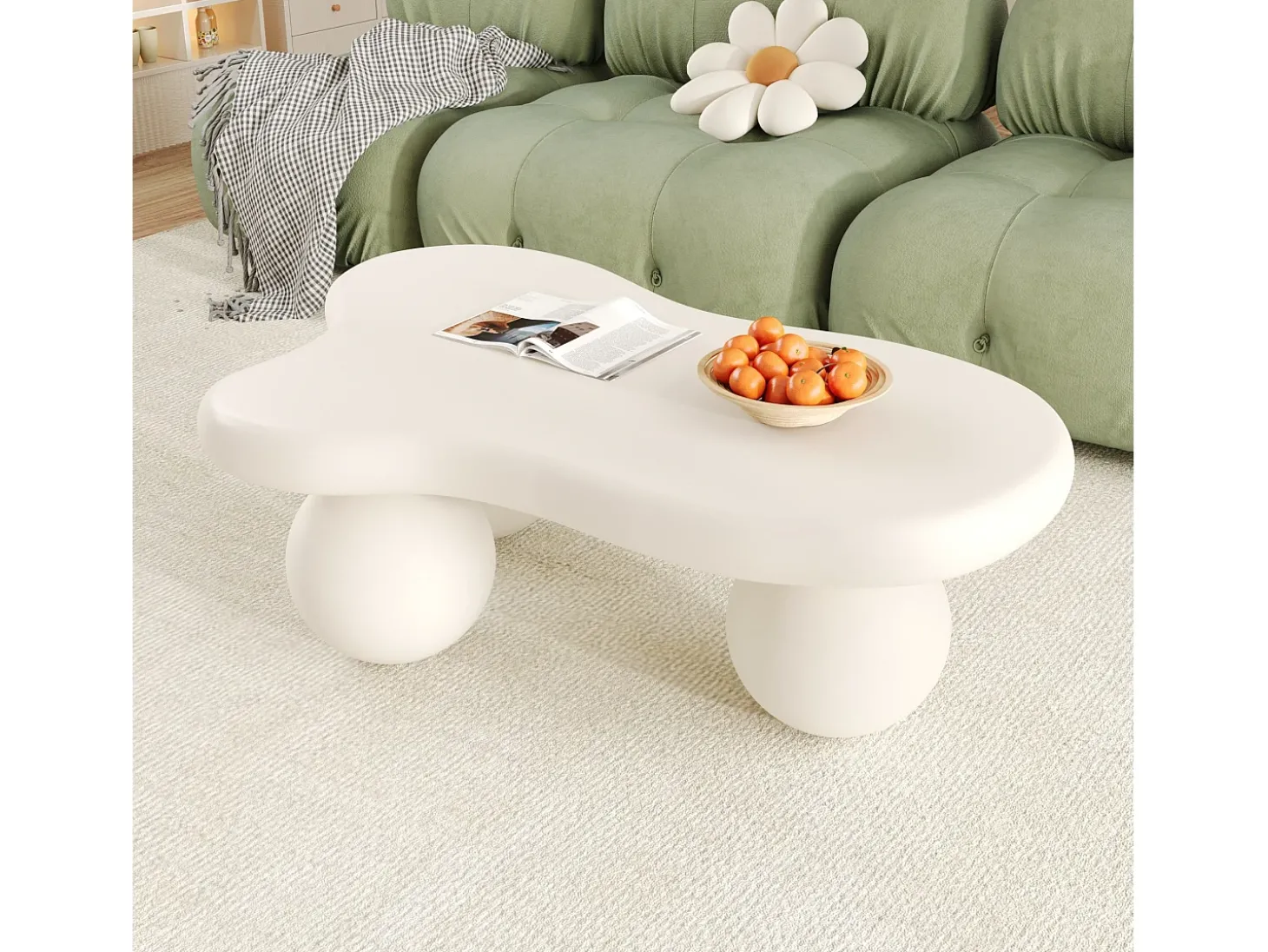 Mesa de centro 95x62.5x32cm - forma de nuvem - com iluminação LED - pés redondos - branco