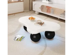Mesa de centro 95x62.5x32cm - forma de nuvem - com iluminação LED - pés redondos - branco + preto
