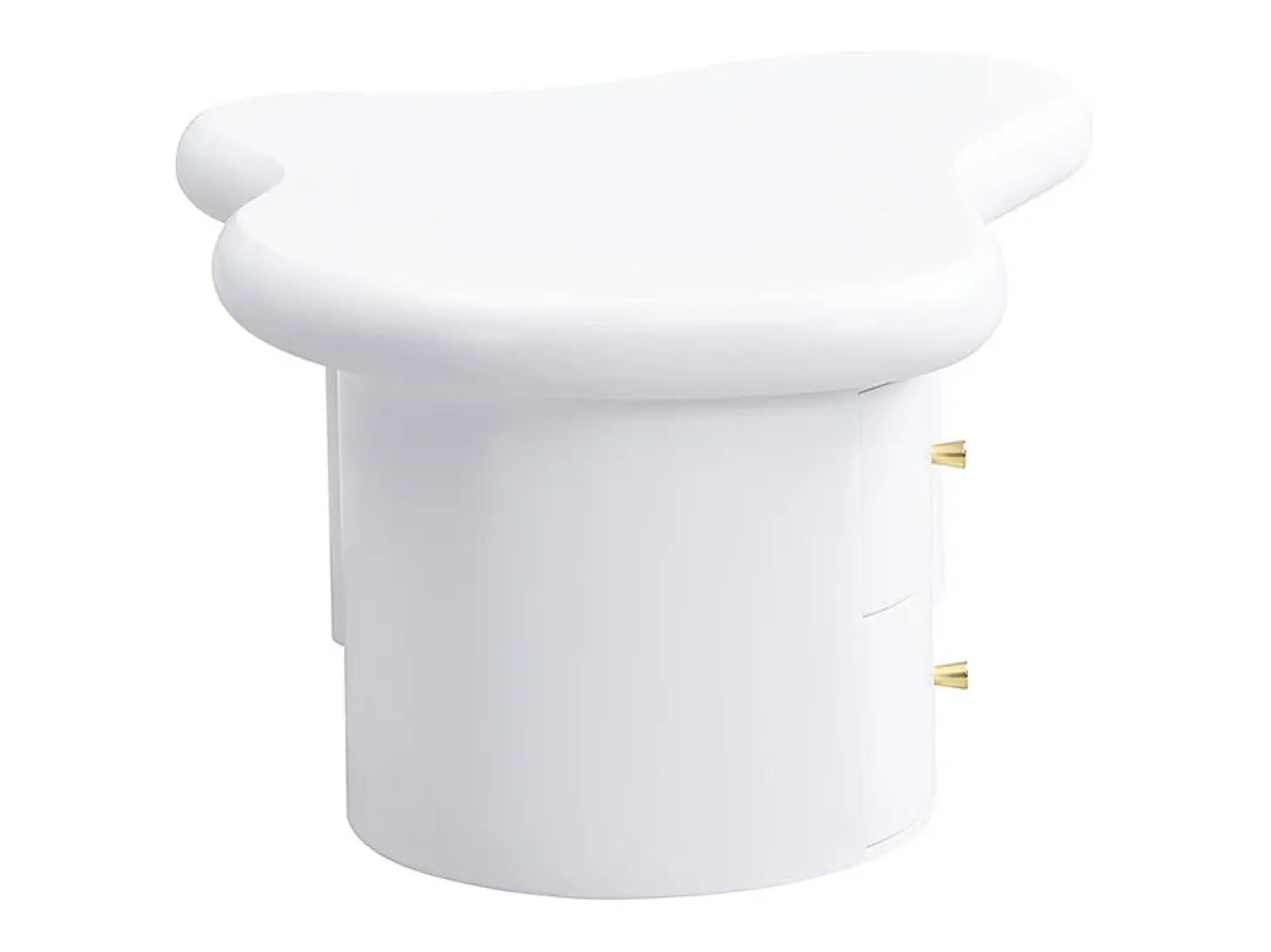 Mesa de centro 97x64x42cm com tampo em forma de nuvem e 2 gavetas, lacada a branco