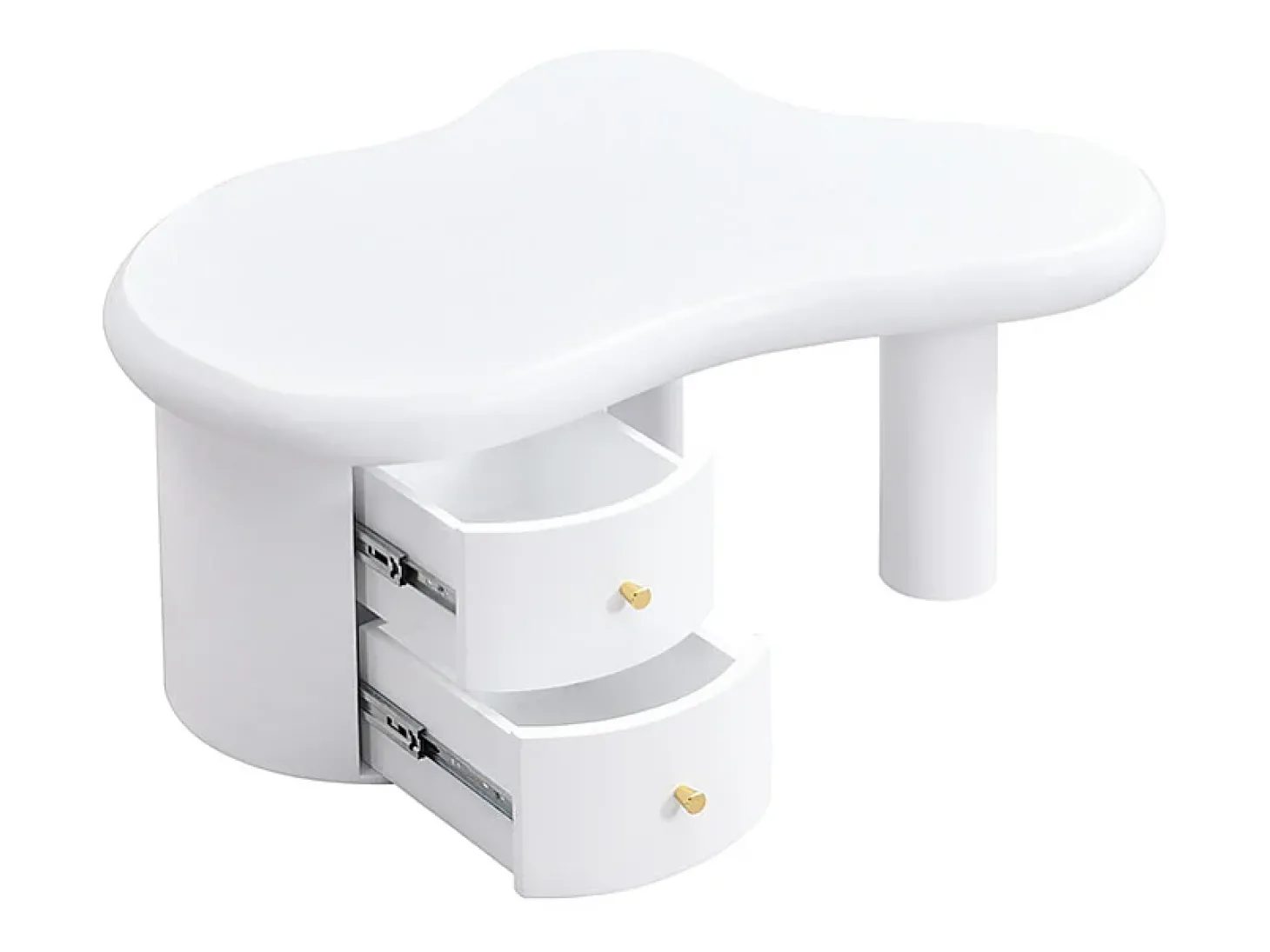Mesa de centro 97x64x42cm com tampo em forma de nuvem e 2 gavetas, lacada a branco