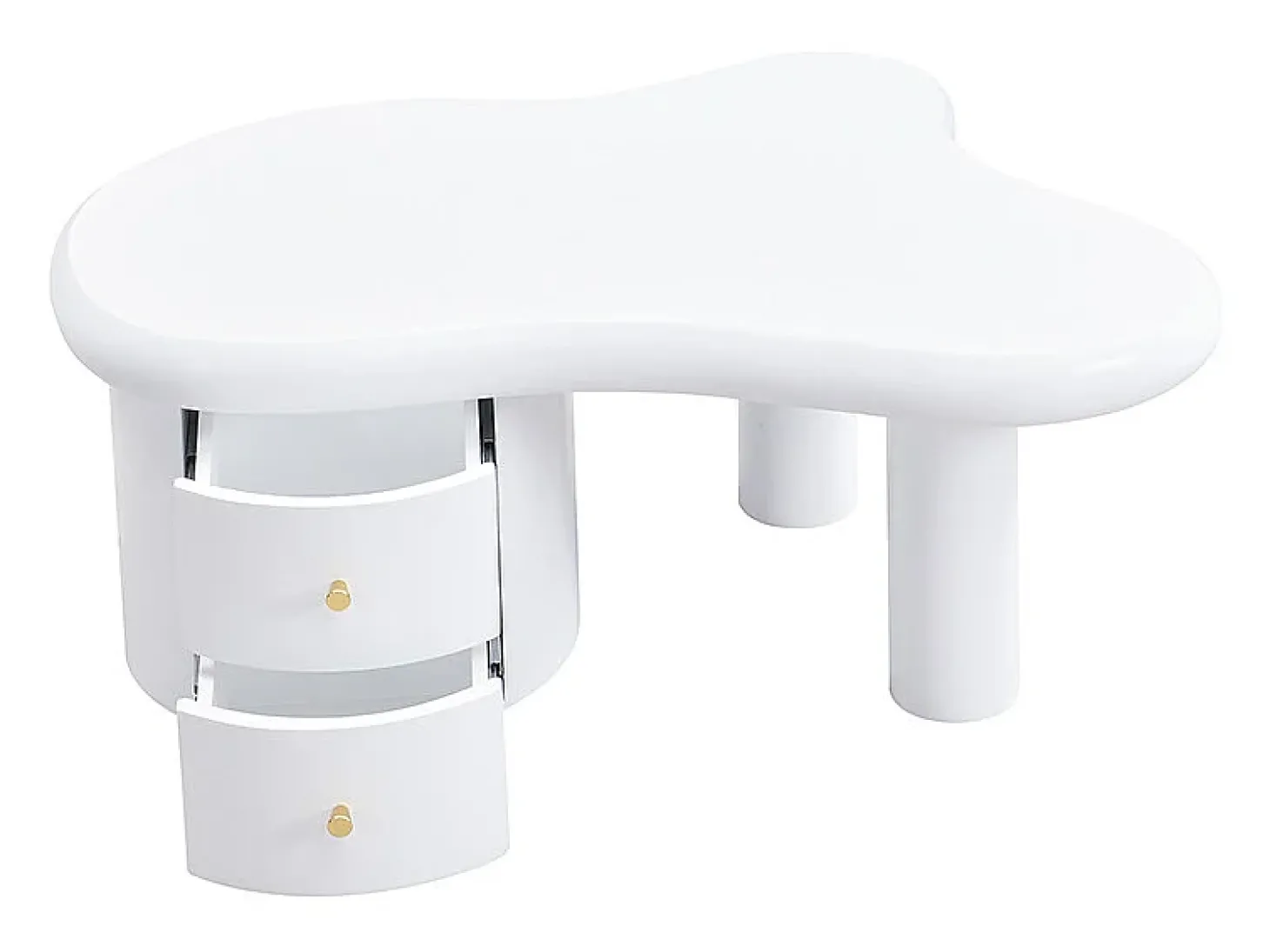 Mesa de centro 97x64x42cm com tampo em forma de nuvem e 2 gavetas, lacada a branco