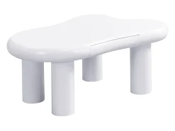 Mesa de centro 98x65,5x40cm com tampo em forma de nuvem e 4 pés grossos, 1 gaveta e LED incluído, branca