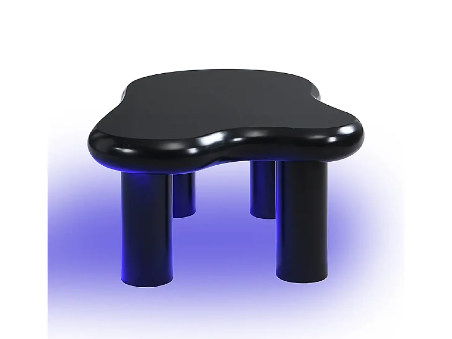 Mesa de centro 98x65,5x40cm com tampo em forma de nuvem e 4 pés grossos, 1 gaveta e LED incluído, preta