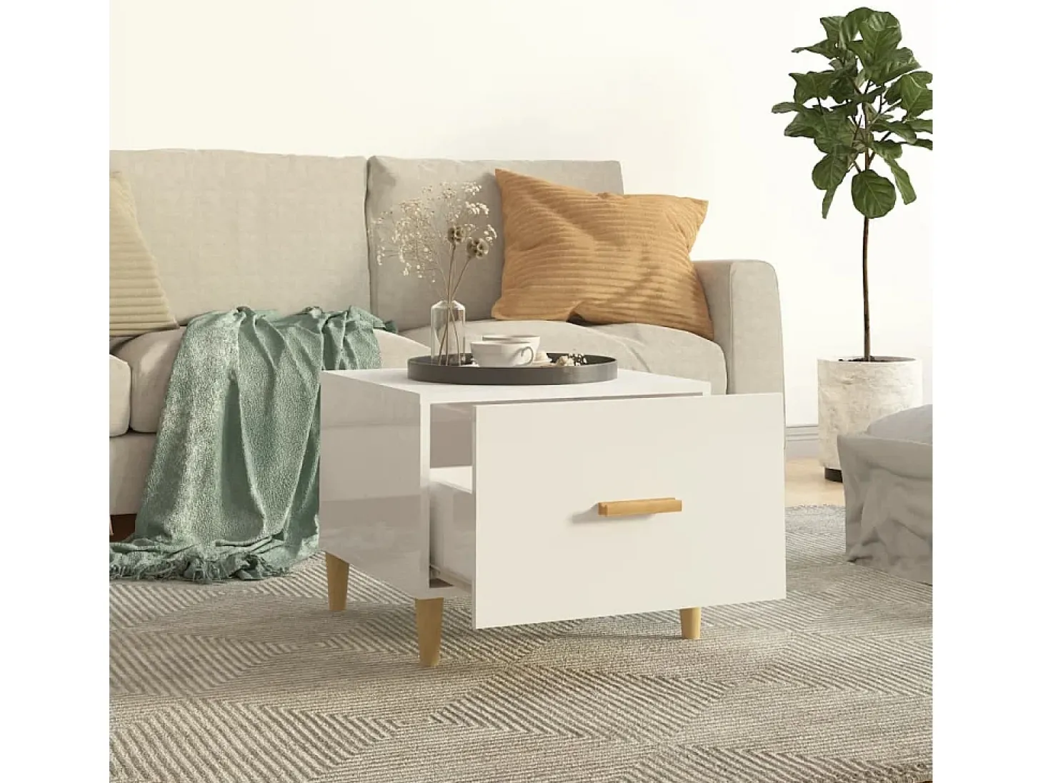 Mesa de centro 50x50x40cm derivados de madeira branco brilhante PT690452
