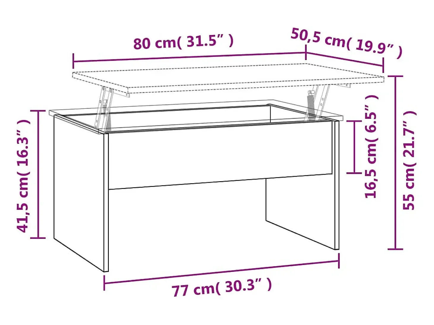 Mesa de centro80x50,5x41,5cm madeira processada cinza cimento
