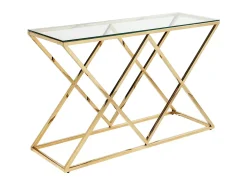 Mesa de consola Art Déco - vidro temperado e aço - acabamento dourado. CHARLOTTE