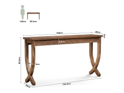 Mesa de Consola de Madeira Sólida 160cm, Mesa de Entrada no Estilo Rural, Mesa Longa para Sofá