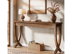 Mesa de Consola de Madeira Sólida 160cm, Mesa de Entrada no Estilo Rural, Mesa Longa para Sofá