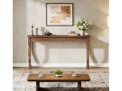 Mesa de Consola de Madeira Sólida 160cm, Mesa de Entrada no Estilo Rural, Mesa Longa para Sofá