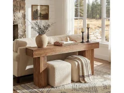 Mesa de Consola de Madeira Sólida, Mesa de Sofá Rural de 160cm Atrás do Sofá com Pernas Artísticas