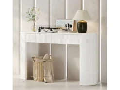 Mesa de consola elegante para hall de entrada - 120 x 33 x 76 cm - com 2 gavetas + frente curva - MDF - branca