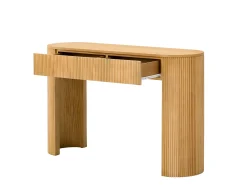 Mesa de consola elegante para hall de entrada - 120 x 33 x 76 cm - com 2 gavetas + frente curva - MDF - cor natural