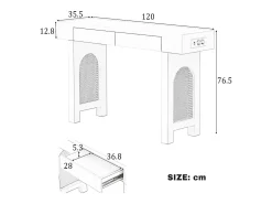 Mesa de consola elegante para hall de entrada - 120 x 35,5 x 76,5 cm - com gavetas + pés ajustáveis - MDF - preta