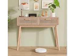 Mesa de consola em madeira com 2 gavetas para sala de estar ou hall de entrada - Dimensões 100x80x35 cm - Cor castanha