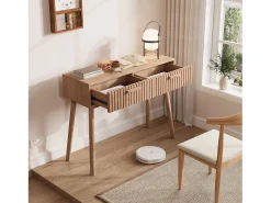 Mesa de consola em madeira com 2 gavetas para sala de estar ou hall de entrada - Dimensões 100x80x35 cm - Cor castanha