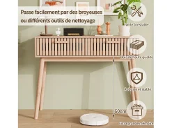 Mesa de consola em madeira com 2 gavetas para sala de estar ou hall de entrada - Dimensões 100x80x35 cm - Cor castanha