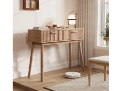 Mesa de consola em madeira com 2 gavetas para sala de estar ou hall de entrada - Dimensões 100x80x35 cm - Cor castanha