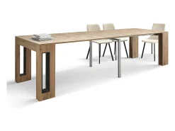 Mesa de consola extensível em madeira, acabamento em carvalho rústico 90×45-90×295 cm - GAIOLE