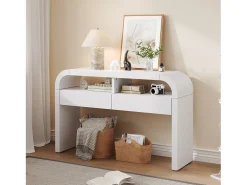 Mesa de consola moderna para hall de entrada - 120 x 35,5 x 76,5 cm - com 2 gavetas + prateleira - MDF - branca