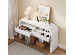 Mesa de consola moderna para hall de entrada - 120 x 35,5 x 76,5 cm - com 2 gavetas + prateleira - MDF - branca