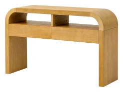 Mesa de consola moderna para hall de entrada - 120 x 35,5 x 76,5 cm - com 2 gavetas + prateleira - MDF - cor natural
