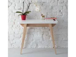 Mesa de consola pequena extensível 45x90cm Envelope Branca | Pés carvalho