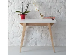 Mesa de consola pequena extensível 45x90cm Envelope Branco Giz | Pés em madeira de freixo