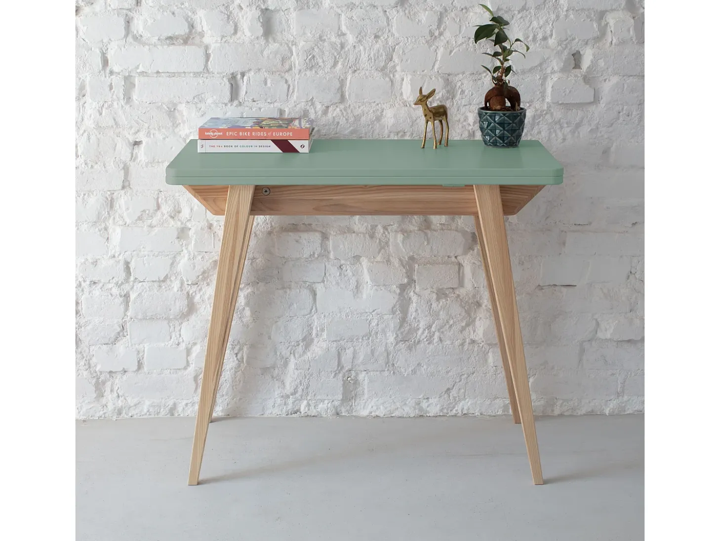Mesa de consola pequena extensível 45x90cm Envelope Branco Giz | Pés em madeira de freixo