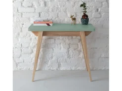 Mesa de consola pequena extensível 45x90cm Envelope Castanho Bege | Pés em madeira de freixo