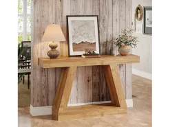 Mesa de Consola Rural, Mesa de Sofá Rustica de 140cm com Armazenamento, Marrom Natural