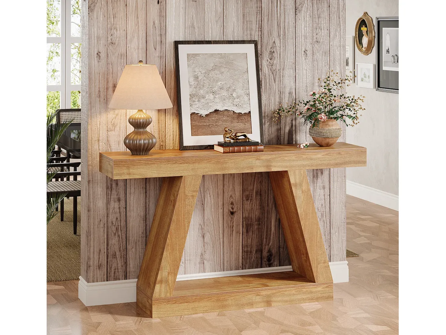 Mesa de Consola Rural, Mesa de Sofá Rustica de 140cm com Armazenamento, Marrom Natural