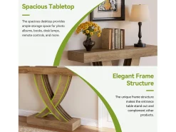 Mesa de Console 110 cm, Mesa de Entrada em Marrom Rústico com Quadro em X, Mesa de Corredor Estreito em MDF