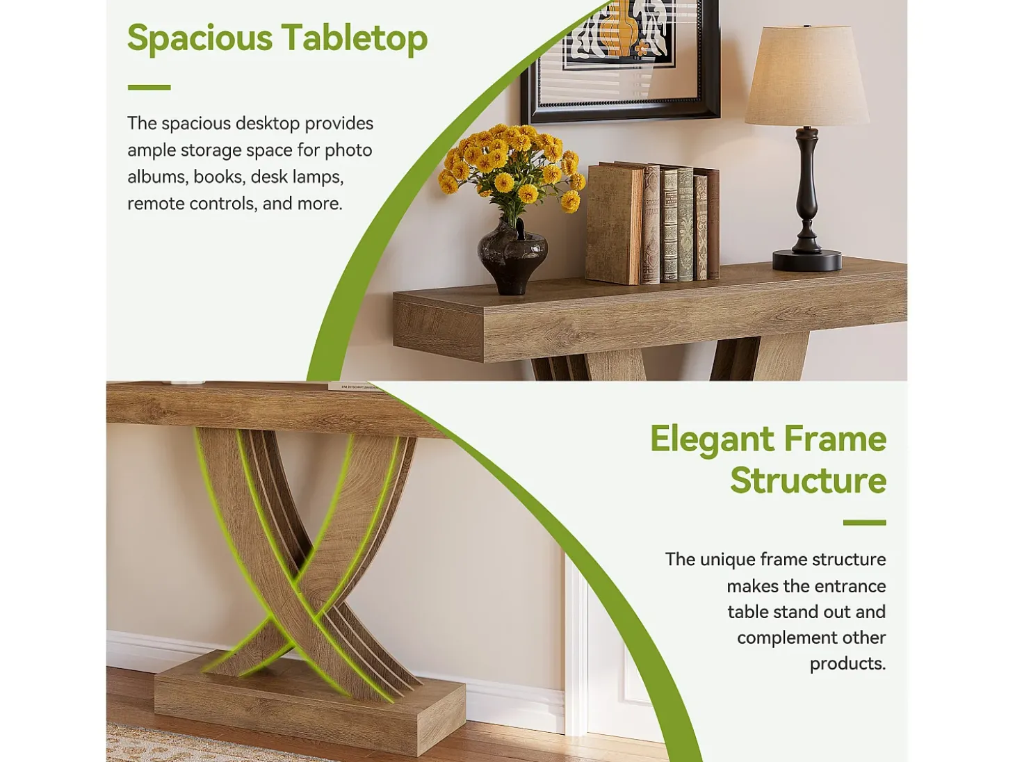 Mesa de Console 110 cm, Mesa de Entrada em Marrom Rústico com Quadro em X, Mesa de Corredor Estreito em MDF