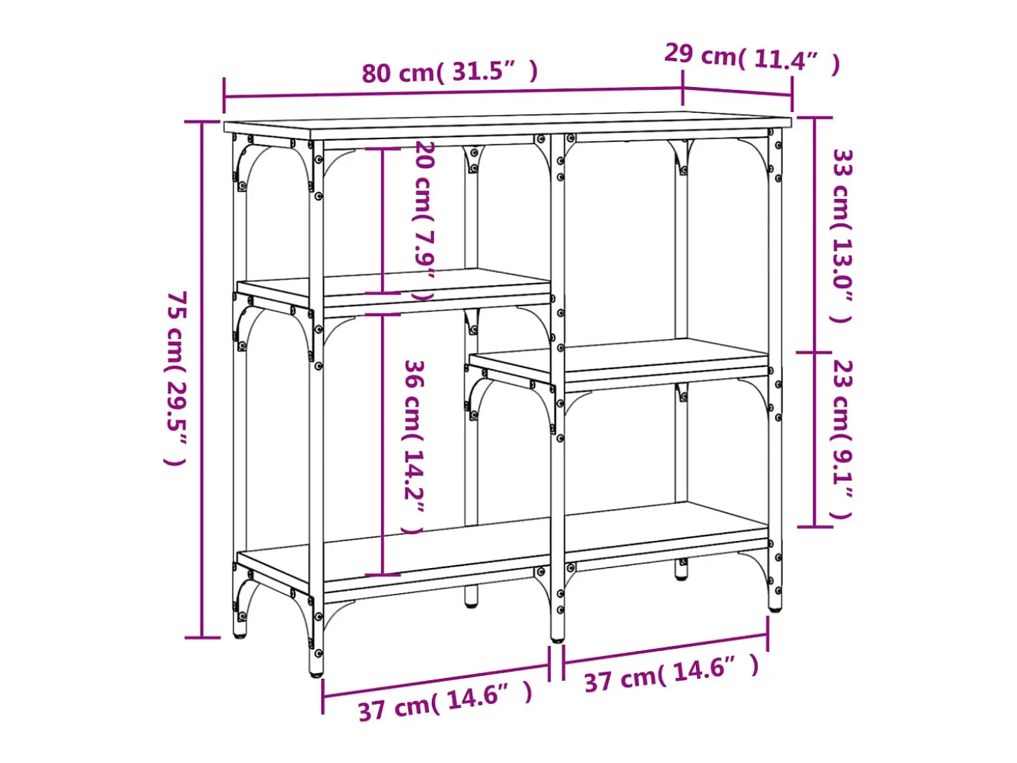 Mesa de console Carvalho Sonoma 80x29x75 cm Madeira projetada