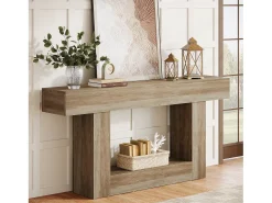 Mesa de Console 160cm, Mesa de Entrada de 2 Andares Rural, Mesa de Sofá, Mesa atrás do Sofá, Cinza