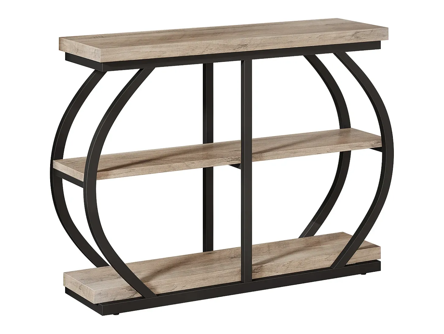 Mesa de Console 105cm, Mesa de Entrada Industrial de 3 Andares com Quadro de Metal Arcoado e Prateleiras de Armazenamento
