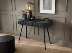 Mesa de console com 2 gavetas e pés pretos foscos, 103x80 cm