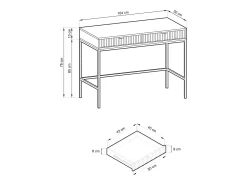 Mesa de console com 2 gavetas e pés de metal preto 104x78 cm