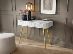 Mesa de console com 2 gavetas e pés dourados foscos 103x80 cm