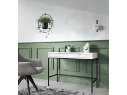 Mesa de console com 2 gavetas e pés de metal preto 104x78 cm