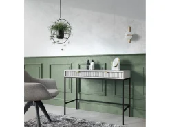 Mesa de console com 2 gavetas e pés de metal preto 104x78 cm