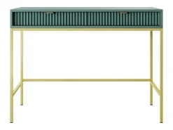 Mesa de console com 2 gavetas e pés de metal dourado 104x78 cm