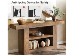 Mesa de Console com Armazenamento, Mesa de Entrada Rural de 3 Andares com Base em Forma de U, 160cm