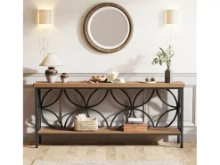 Mesa de Console com Prateleira Mesa de Sofá Estreita de 160cm Mesa de Corredor