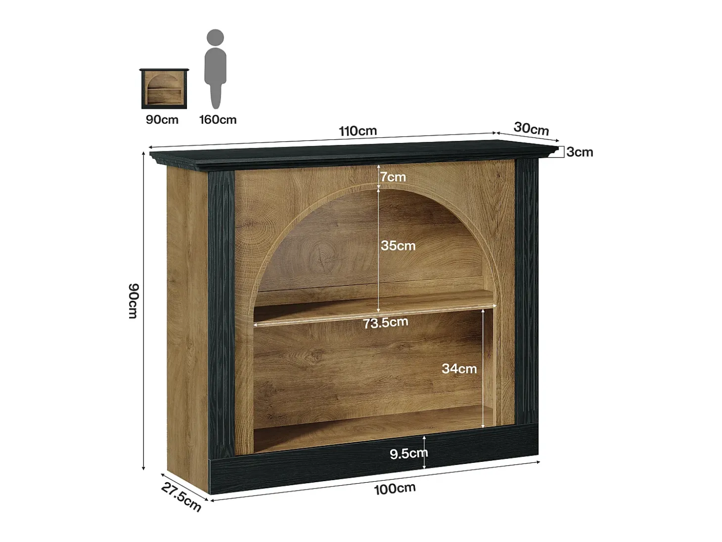 Mesa de Console de 3 Camadas, Mesa de Entrada de 110cm com Armazenamento para Foyer, Corredor